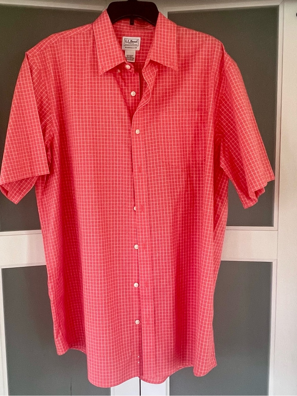 L.L. Bean Men's Coral Short-Sleeve Check Button-Down Shirt XL Tall